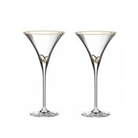 Poháre martini so zlatými obrúčkami, pieskovaná noha (2 ks)