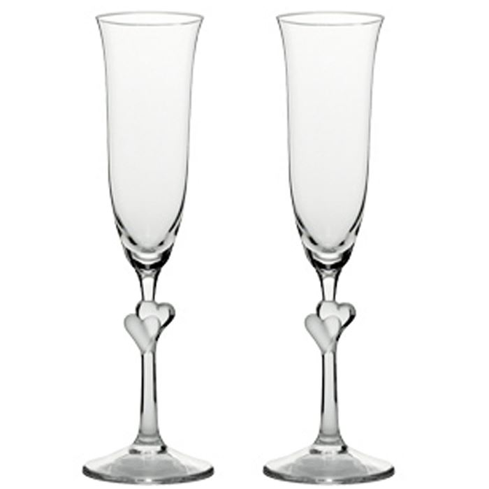 Poháre na šampanské L´Amour set 2 ks biele srdiečka 175 ml