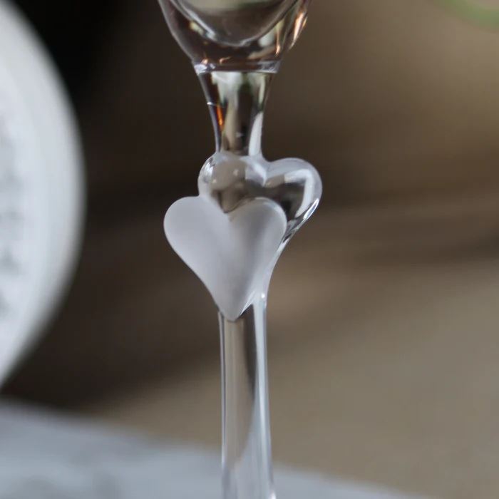 Poháre na šampanské L´Amour set 2 ks biele srdiečka (pieskovaný fľak)