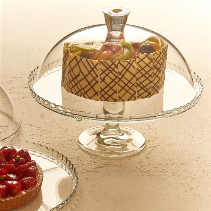 Podnos na tortu sklenený na nohe + poklop, priemer 32,2 cm Patisserie
