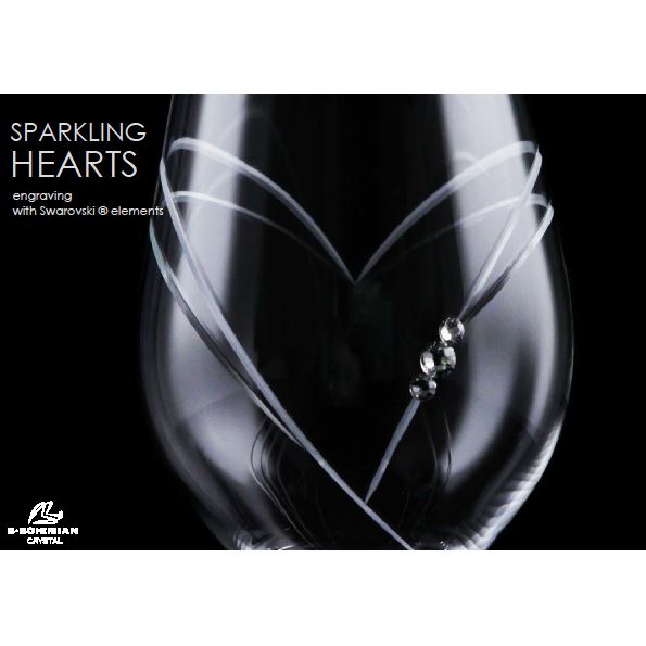 Poháre na víno s kryštálikmi 360 ml SPARKLING HEARTS (2 ks)