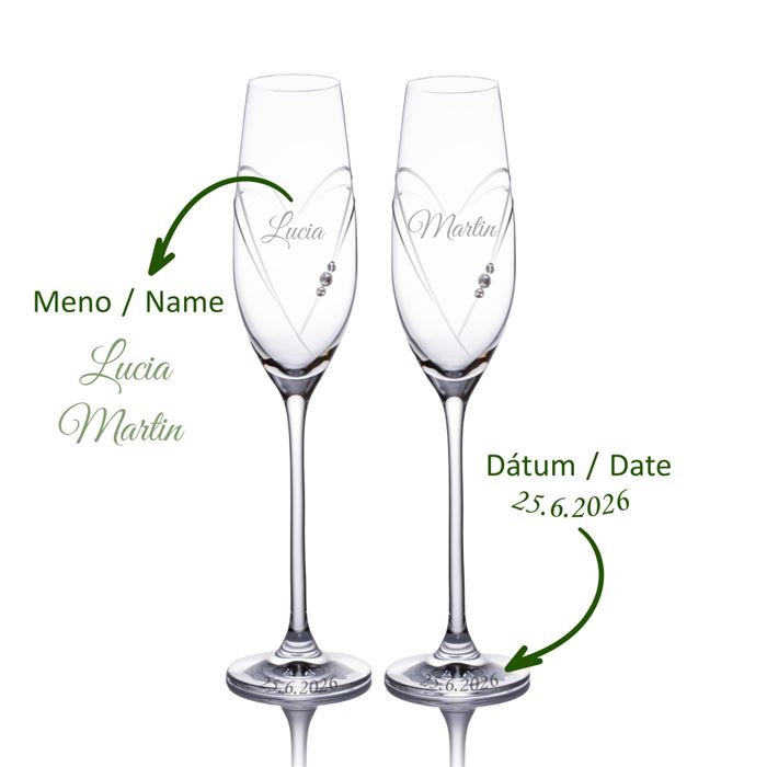 Poháre na sekt s kryštálikmi 210 ml SPARKLING HEARTS (2 ks)