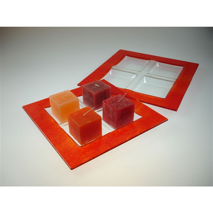 Tác 26x26x3 cm - 4 diel červený okraj *posledný kus