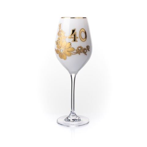 Výročný pohár farebný so zlatom biely "40" (360 ml)